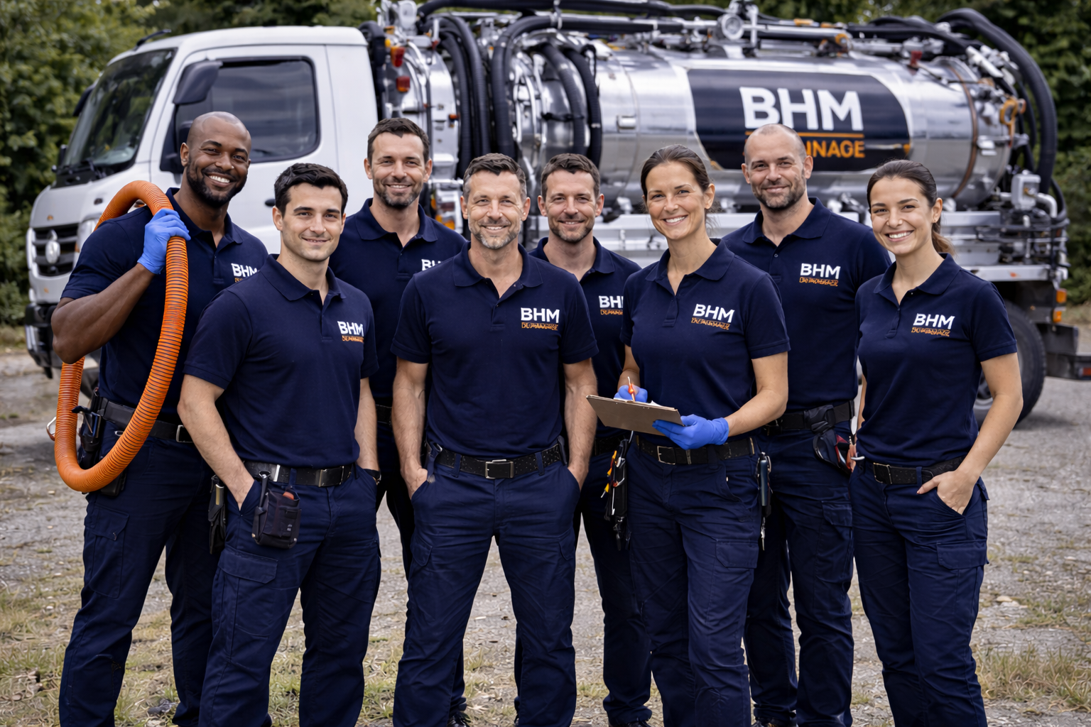 Équipe YB Dépannage devant camion hydrocureur – curage pompage Île-de-France